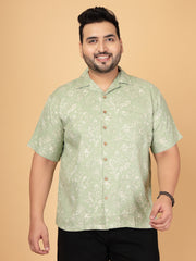 Sage Green Leaf Print Rayon Twill Shirt