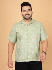 Sage Green Leaf Print Rayon Twill Shirt