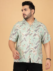 Mint Green Tropical Leaf Print Rayon Twill Shirt