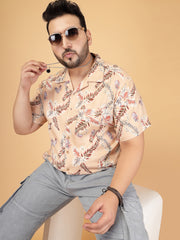 Beige Tropical Printed Rayon Twill Shirt