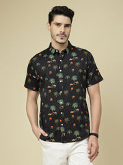Tropical Palm & Camel Print Black Shirt