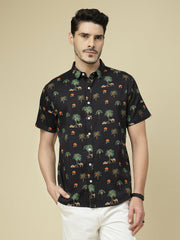 Tropical Palm & Camel Print Black Shirt