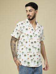 Tropical Palm & Camel White Printed Shirt