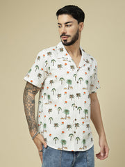 Tropical Palm & Camel White Printed Shirt