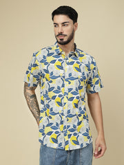 White Lemon & Leaf Print Cotton Shirt