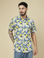 White Lemon & Leaf Print Cotton Shirt
