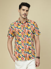 Tropical Citrus Print Short Sleeve Printed Shirt