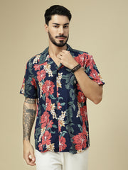 Midnight Bloom Tropical Floral Cotton Shirt
