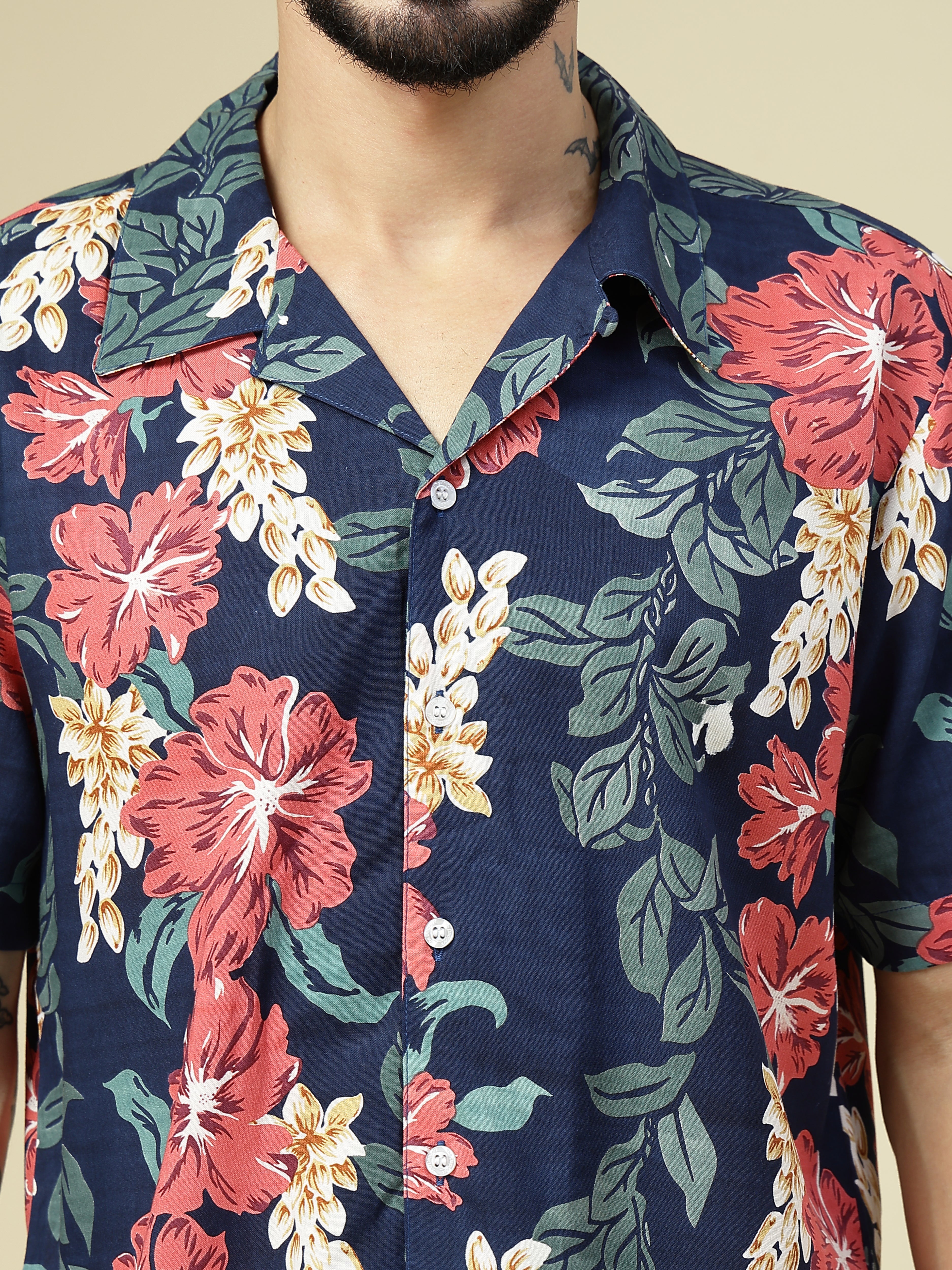 Midnight Bloom Tropical Floral Cotton Shirt