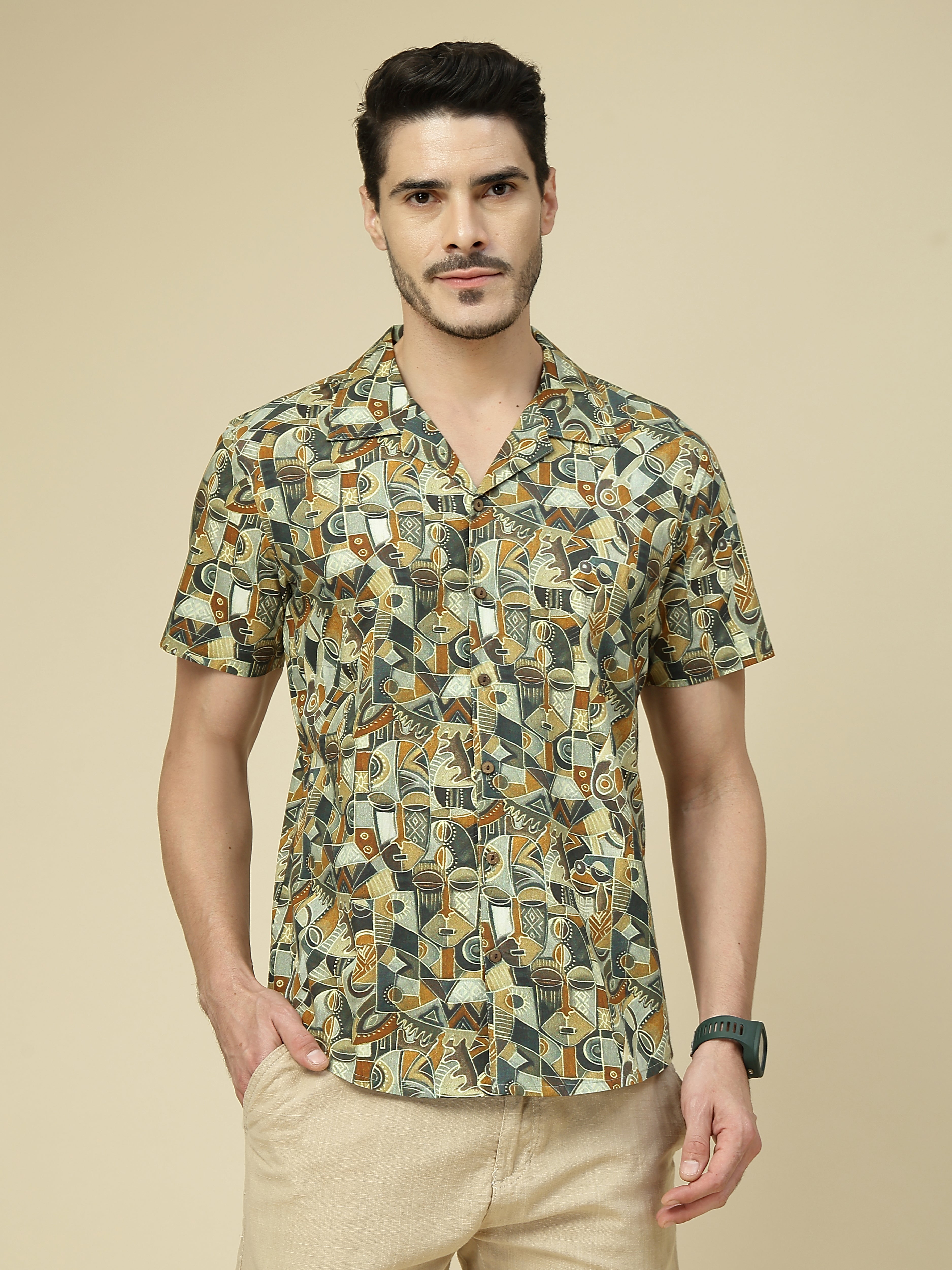 Stylish Abstract Pattern Cotton Shirt for Men