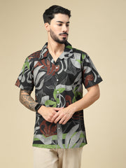 Black Botanical Breeze Casual Printed Shirt