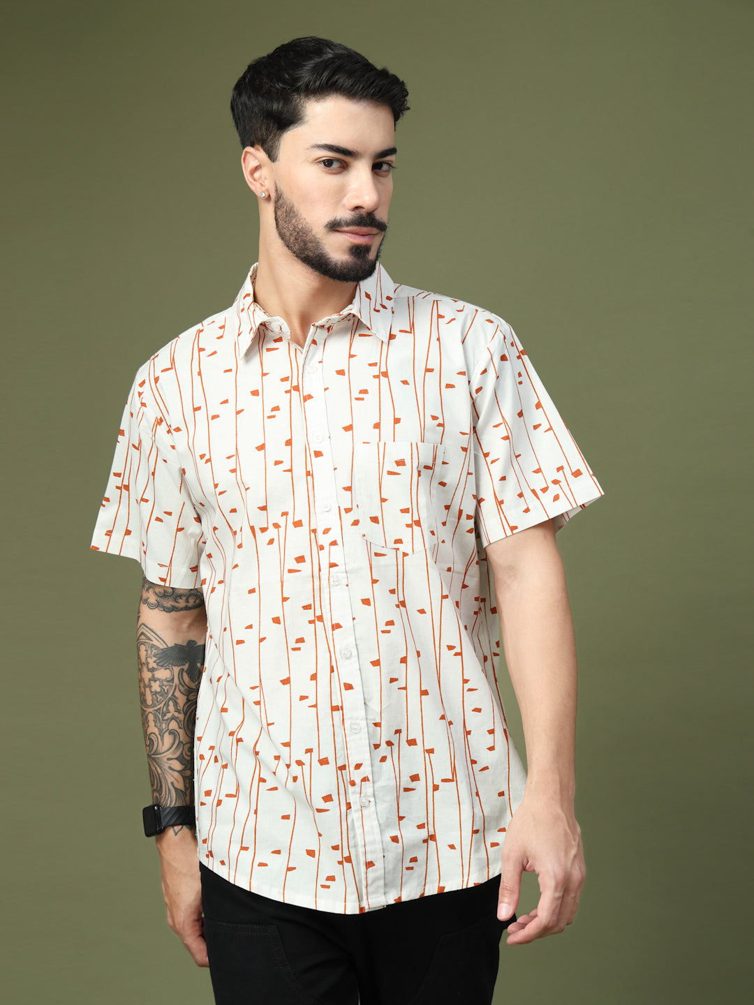 Off White Minimal Geometric Printed Half Sleeve Shirt