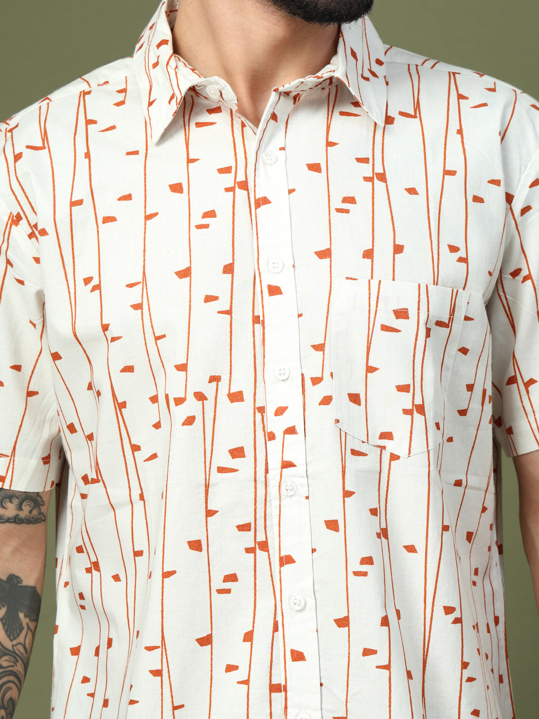 Off White Minimal Geometric Printed Half Sleeve Shirt
