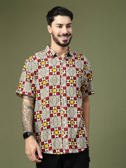 Multicolor Geometric Mosaic Print Half Sleeve Shirt