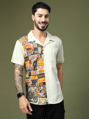 White & Multicolor Graffiti Printed Shirt
