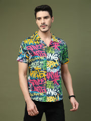 Multicolor Dual-Tone Street Art & Solid Shirt