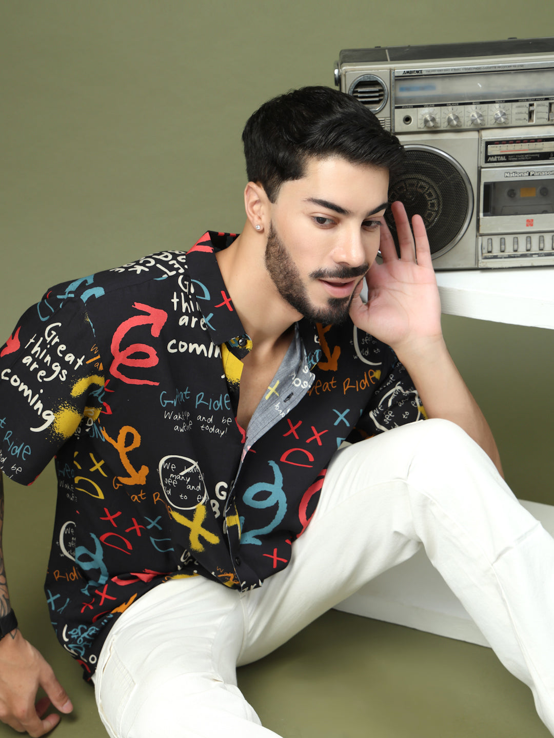 Urban Graffiti Black Graphic Printed Shirt