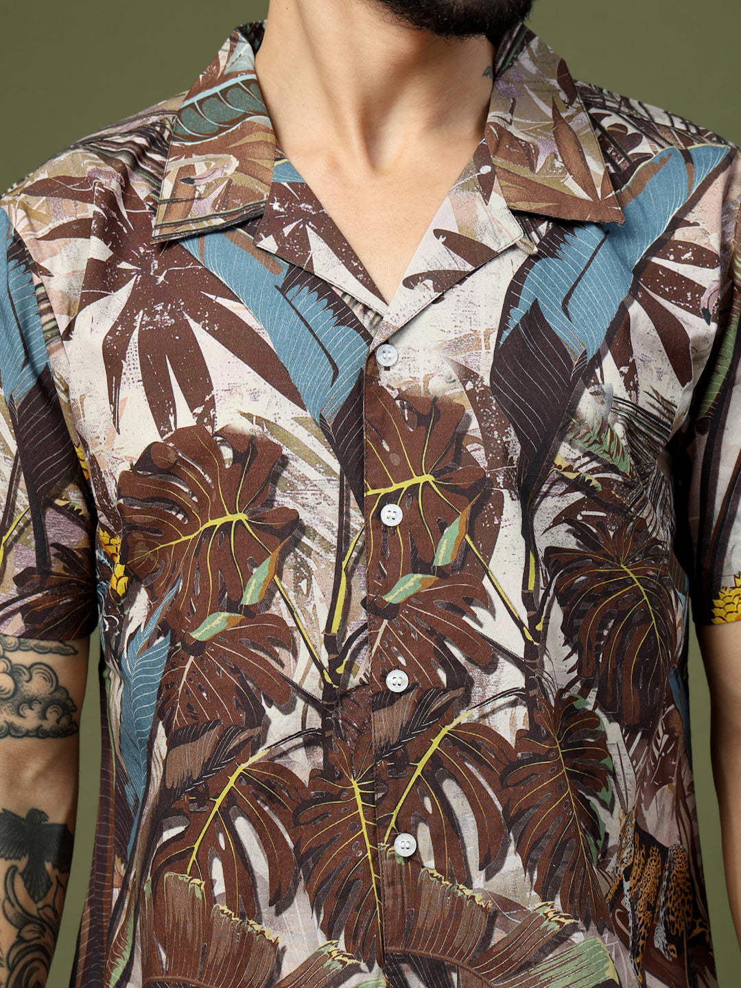 Tropical Multicolor Leaf Printed Resort Shirt