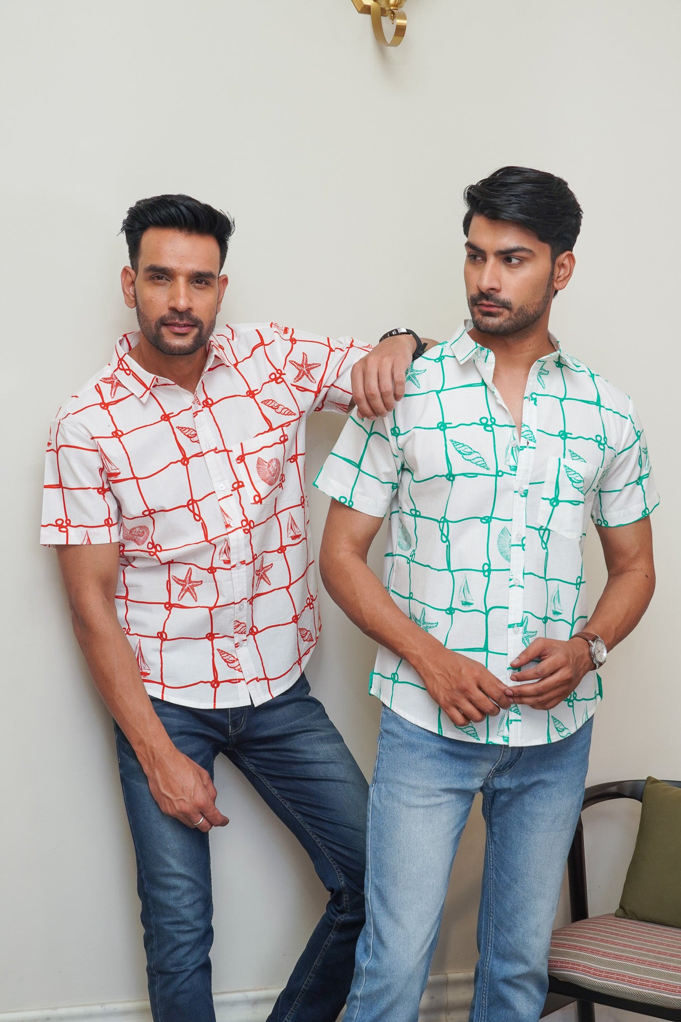 Blue & Red Abstract Check Printed Shirt (Pack of 2)