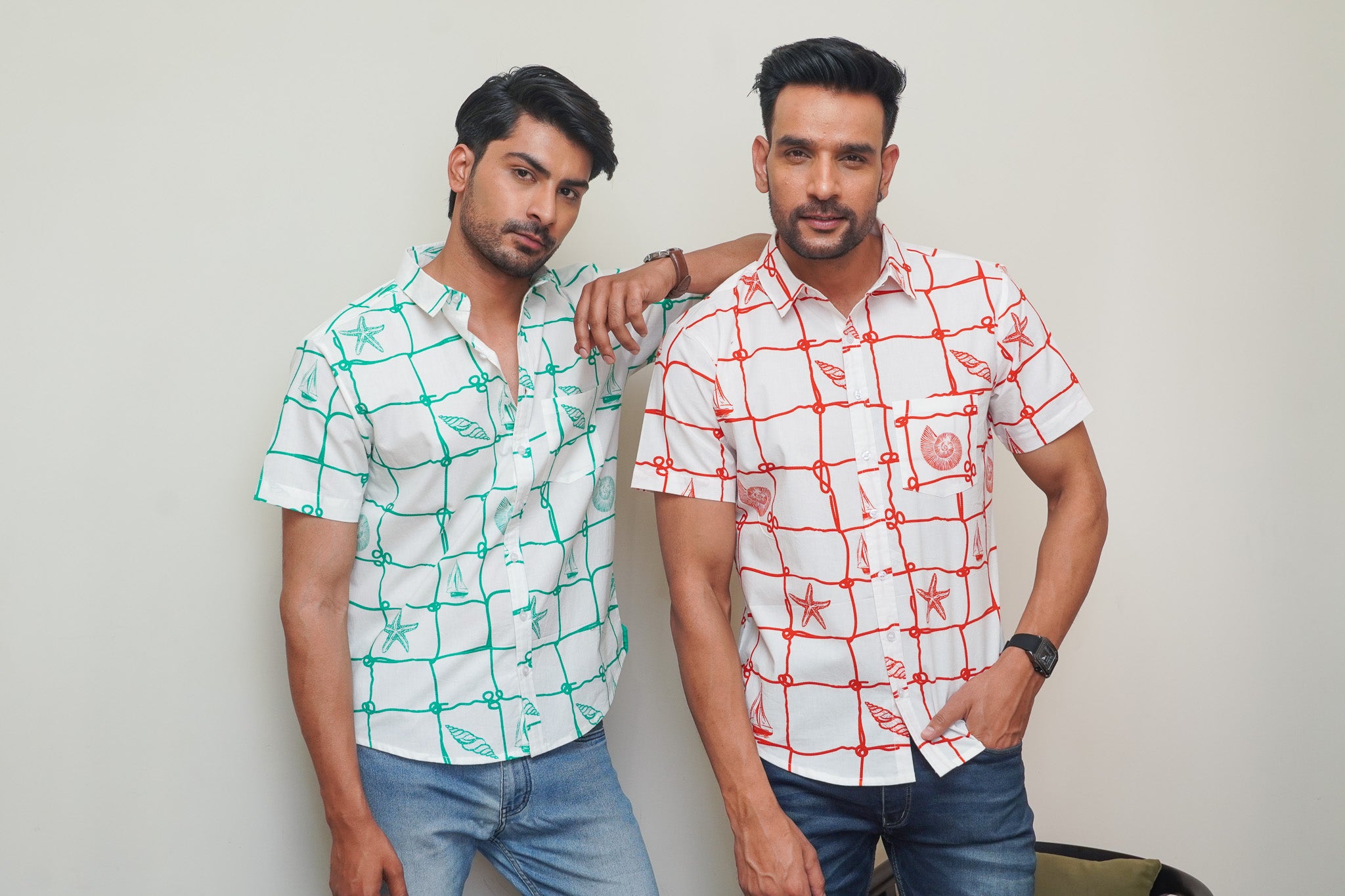 Blue & Red Abstract Check Printed Shirt (Pack of 2)