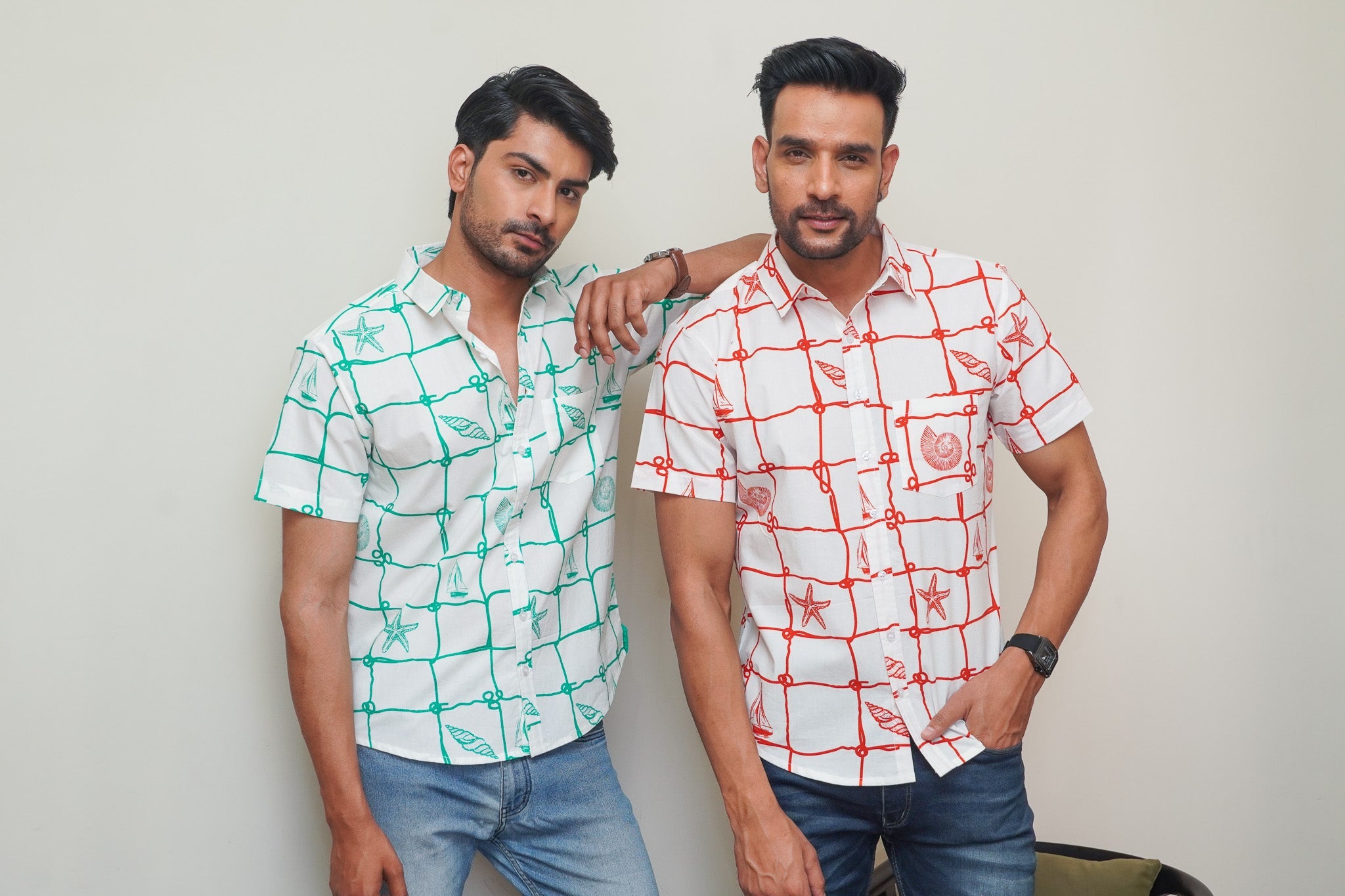 Blue & Red Abstract Check Printed Shirt (Pack of 2)