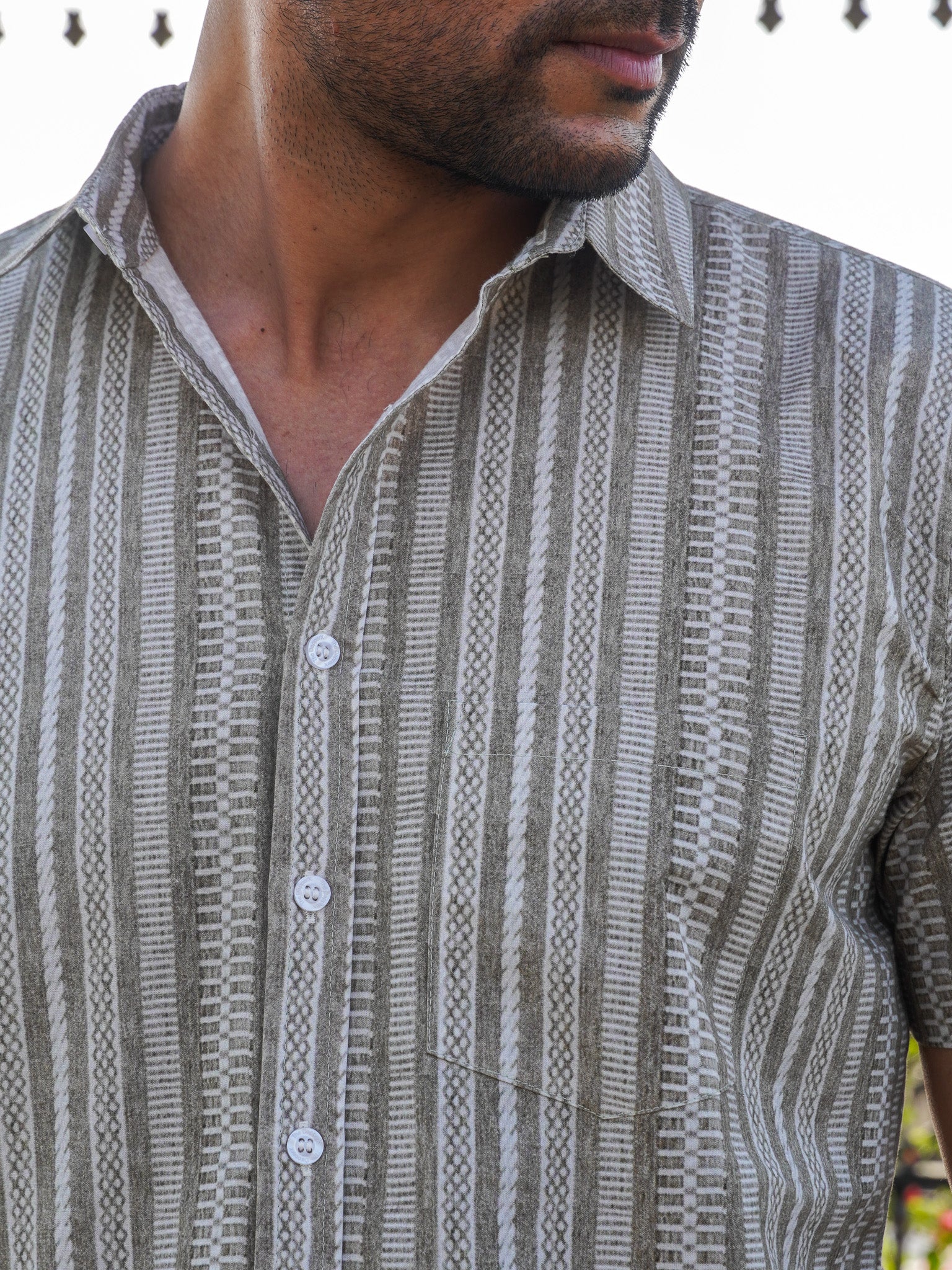Stylish Beige Patterned Casual Printed Shirt