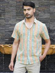 Retro Vibe Striped Cotton Printed Shirt