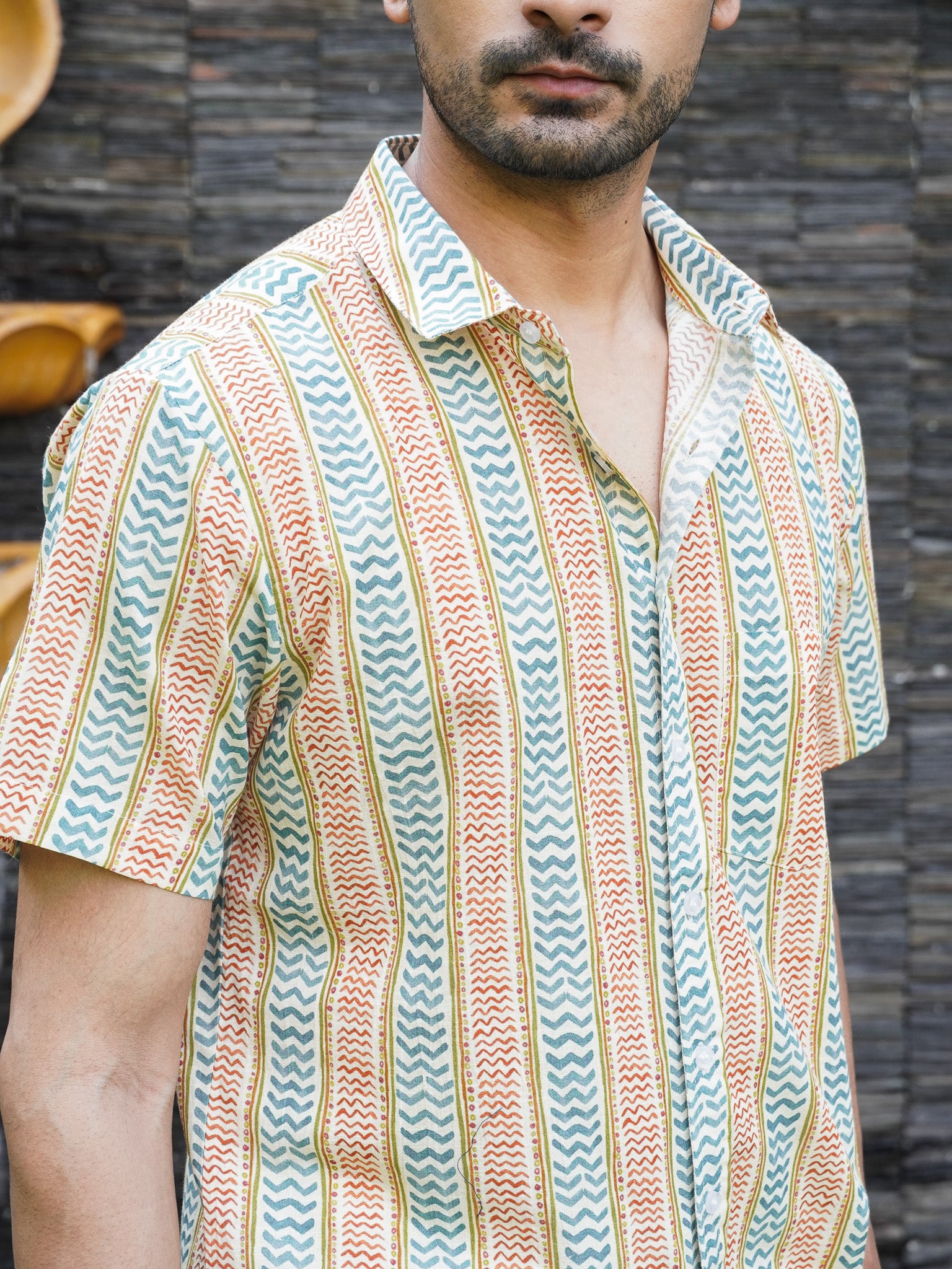 Retro Vibe Striped Cotton Printed Shirt