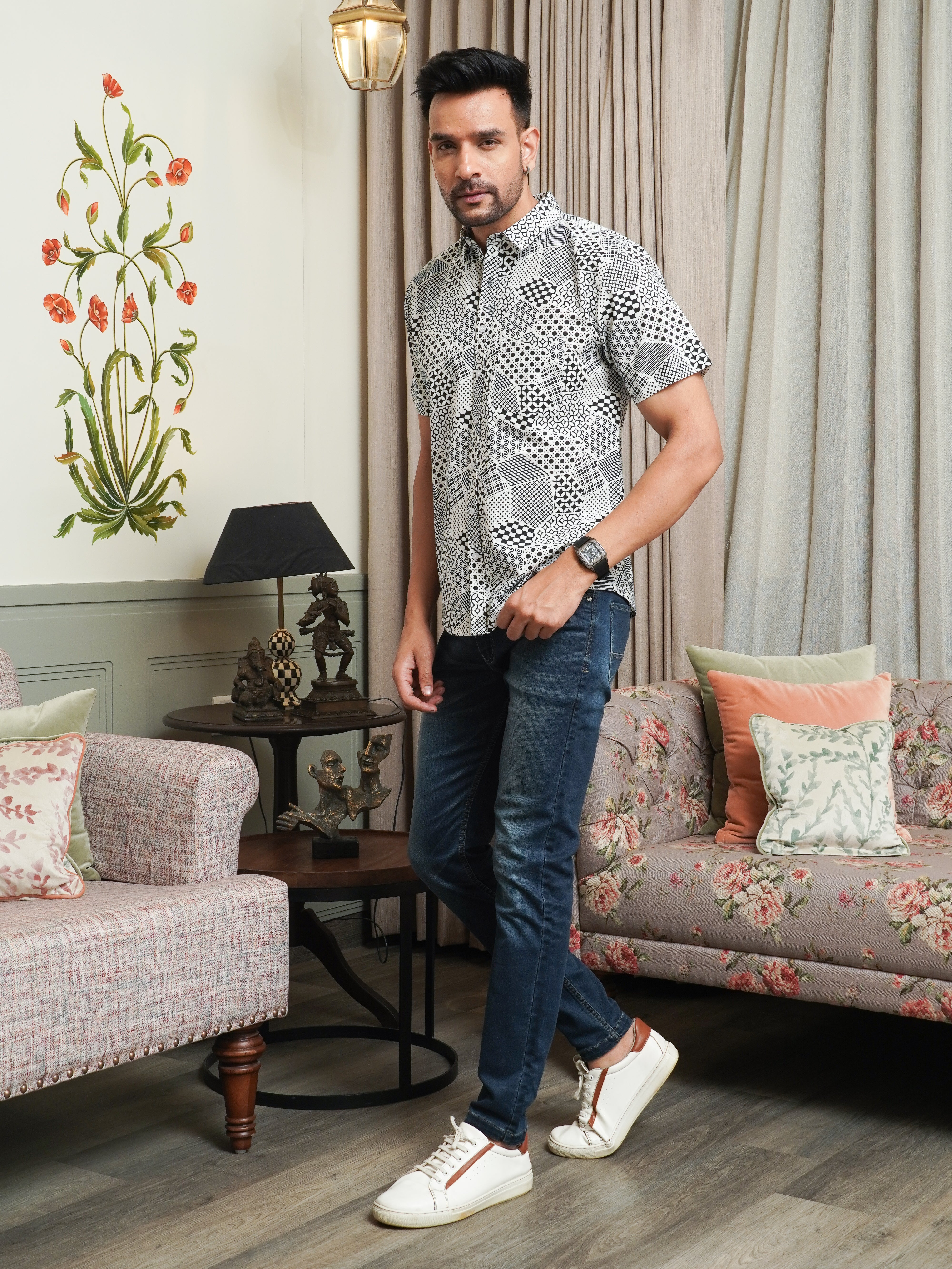 Black Abstract Pattern Printed Shirt