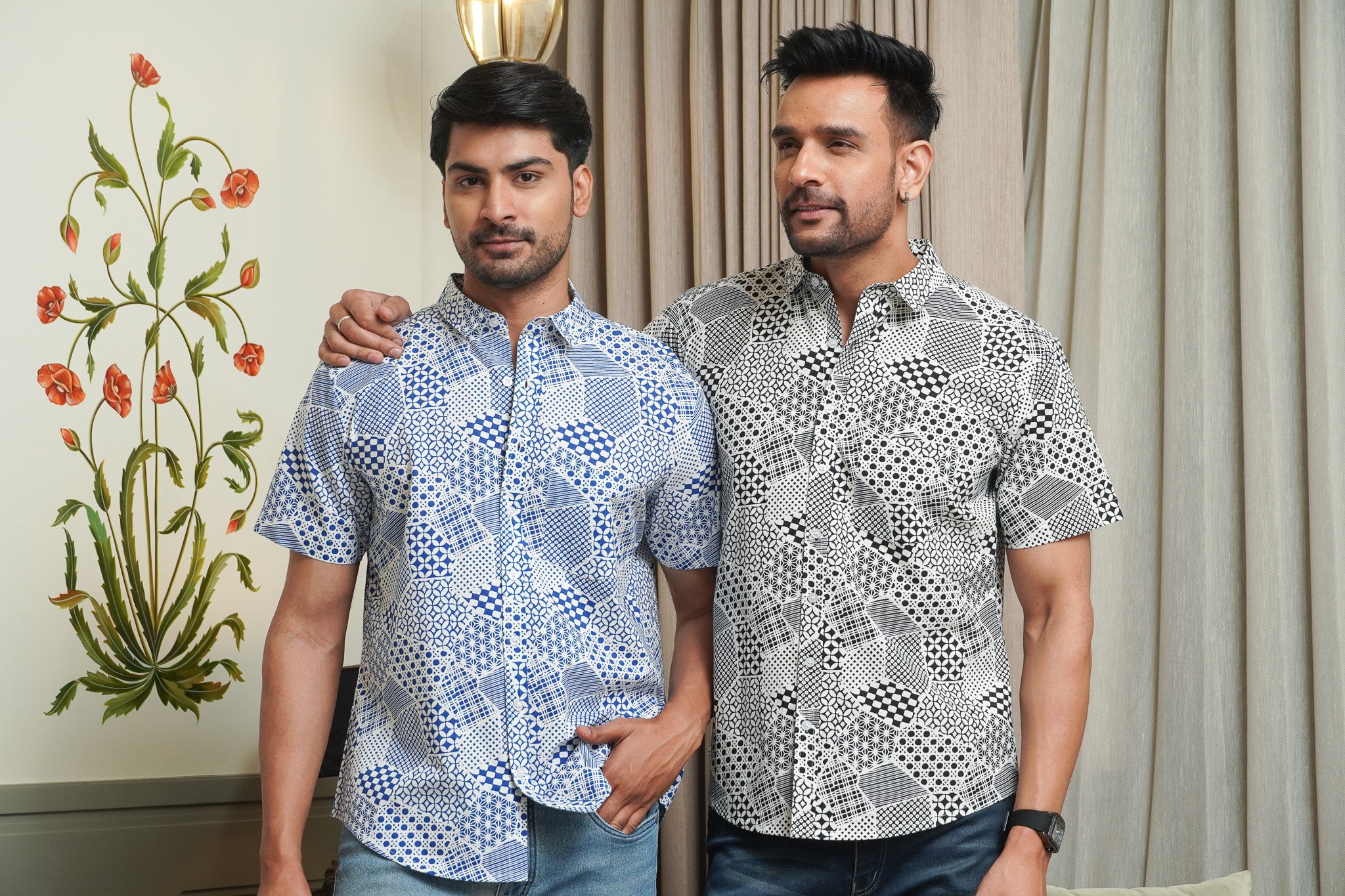Blue & Black Abstract Printed Shirt (Pack of 2)