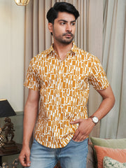 Mustard Abstract Printed Shirt For Men printed shirt for men by The Dapper X