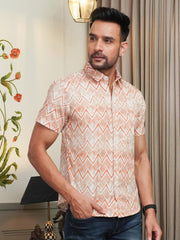 Rust Geometric Pattern Printed Shirt