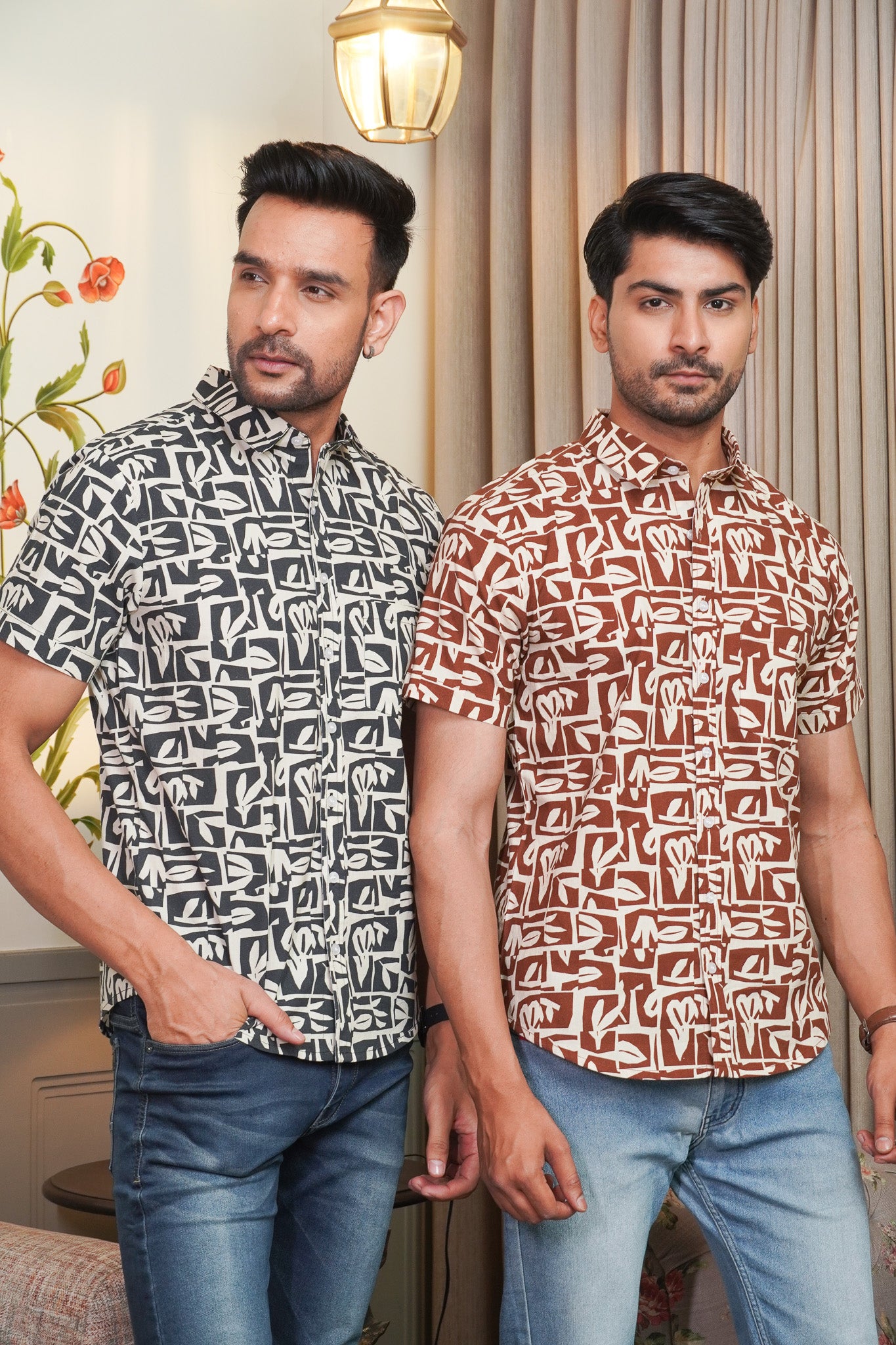 Brown & Black Abstract Printed Shirt (Pack of 2)
