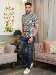 Black Geometric Abstract Printed Casual Shirt