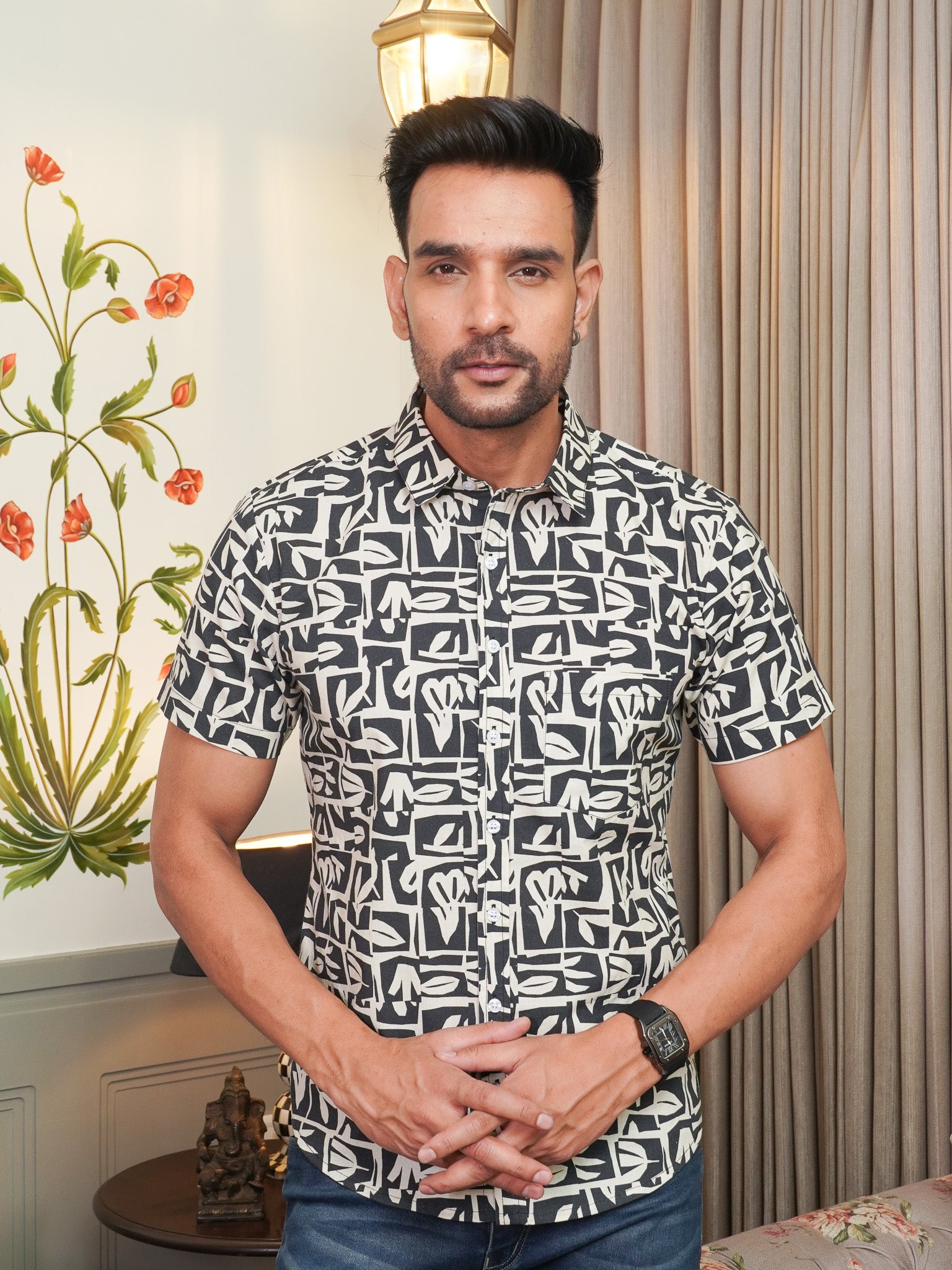 Black Geometric Abstract Printed Casual Shirt printed shirt for men by The Dapper X