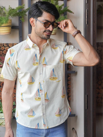 Yellow Ocean Sail Casual Printed Shirt