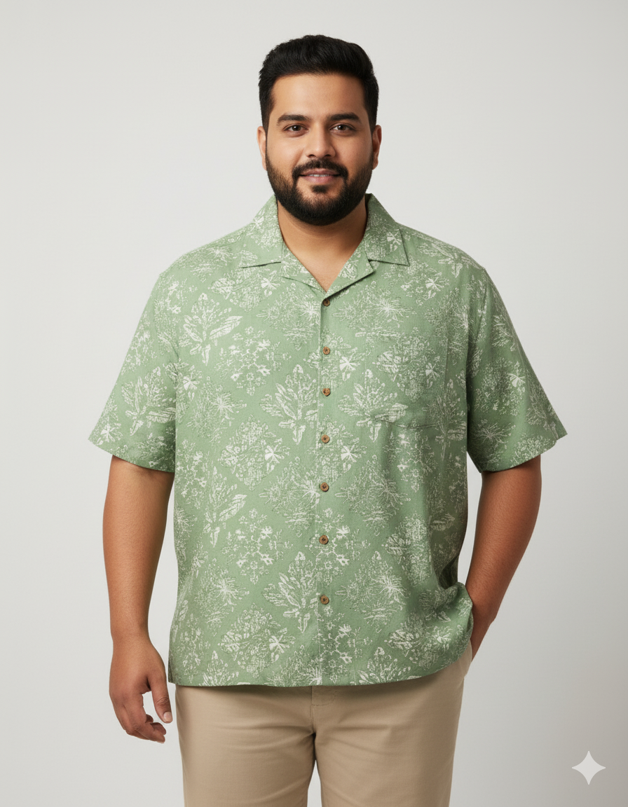 Green Botanical Cotton Casual Printed Shirt