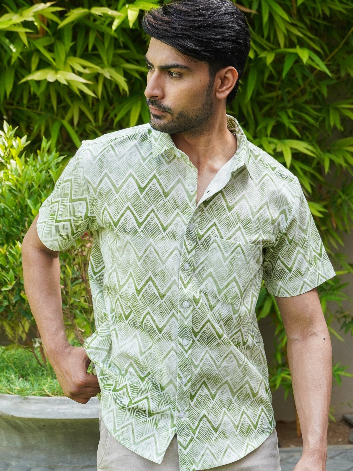 Tropical Vibe Green Patterned Printed Shirt