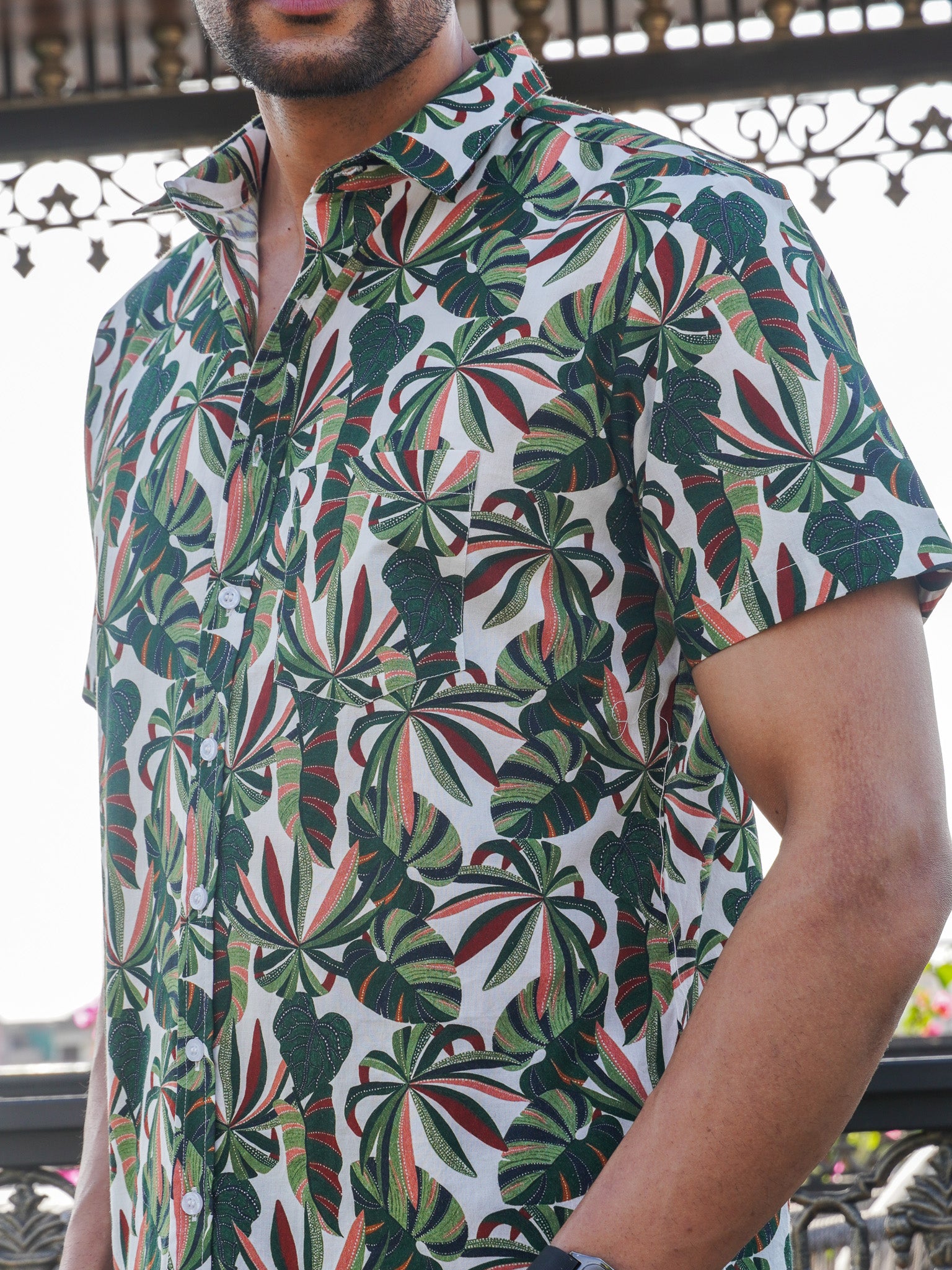 Green Leaf Print Cotton Casual Shirt for Men printed shirt for men by The Dapper X