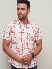Red Cotton Box Abstract Printed Shirt For Men