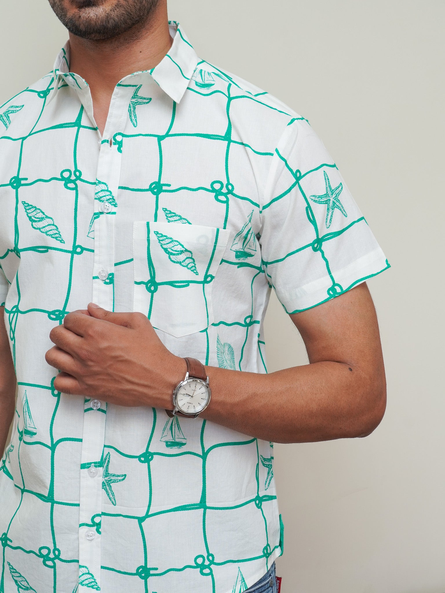 Green Cotton Box Abstract Printed Shirt