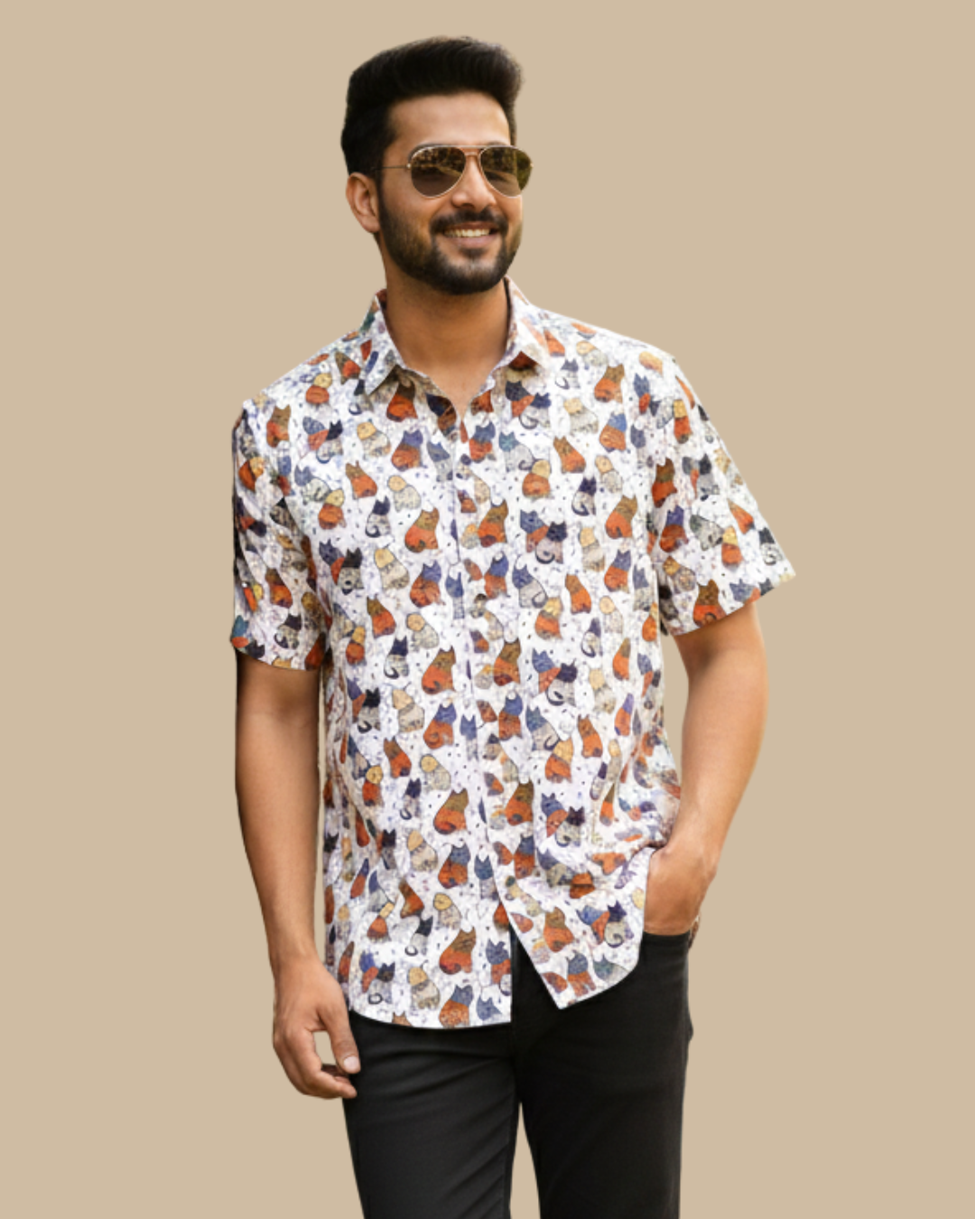 Artful Cat Casual Cotton Printed Shirt