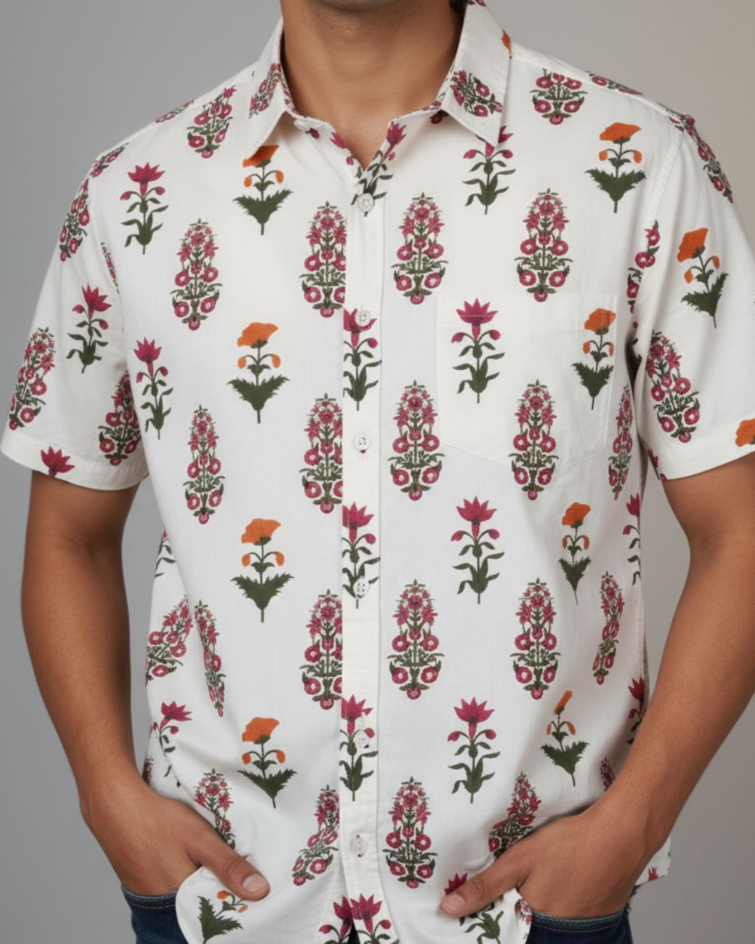 White Floral Bliss Cotton Printed Shirt