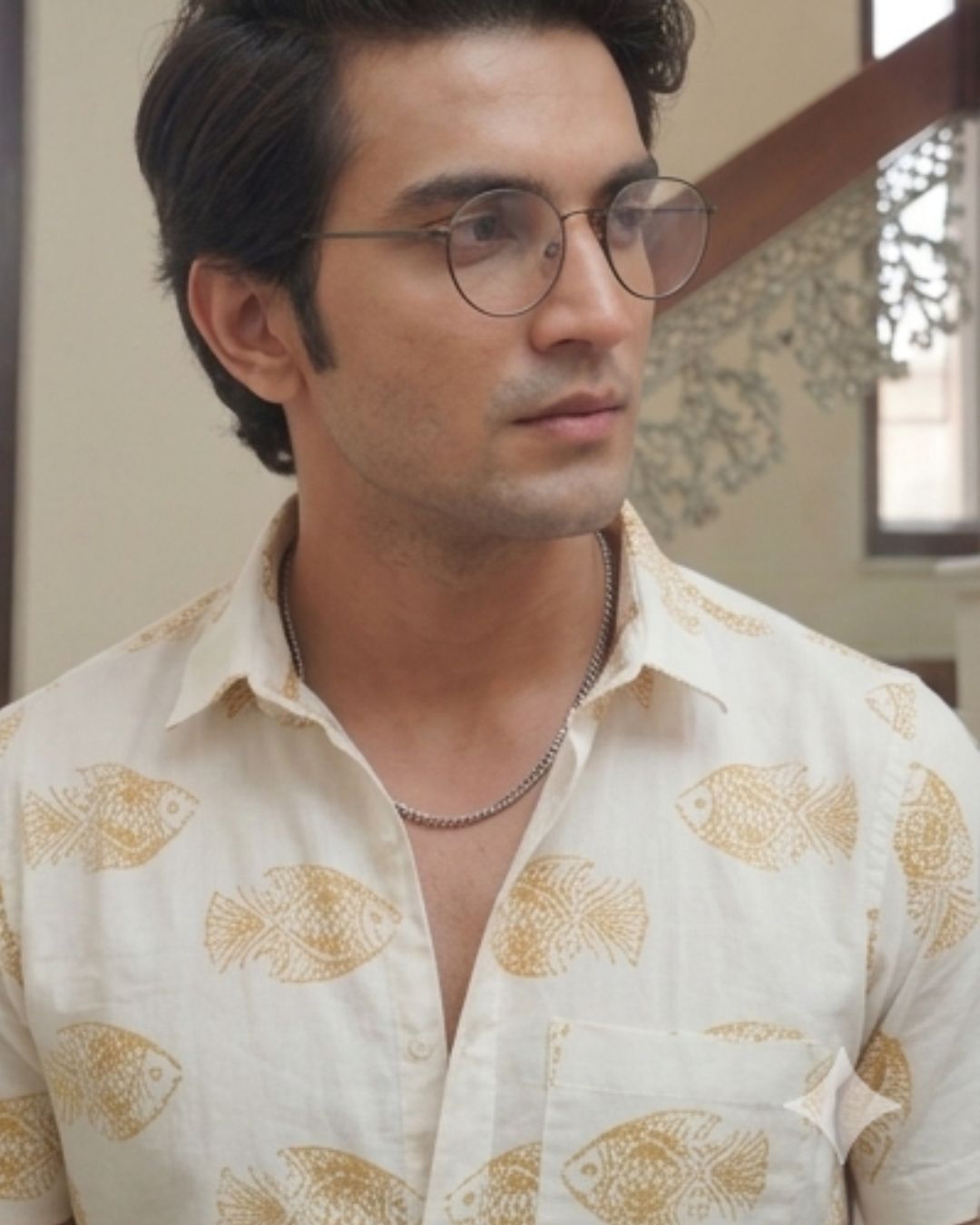 Yellow Fish Print on White Cotton Shirt for Men printed shirt for men by The Dapper X