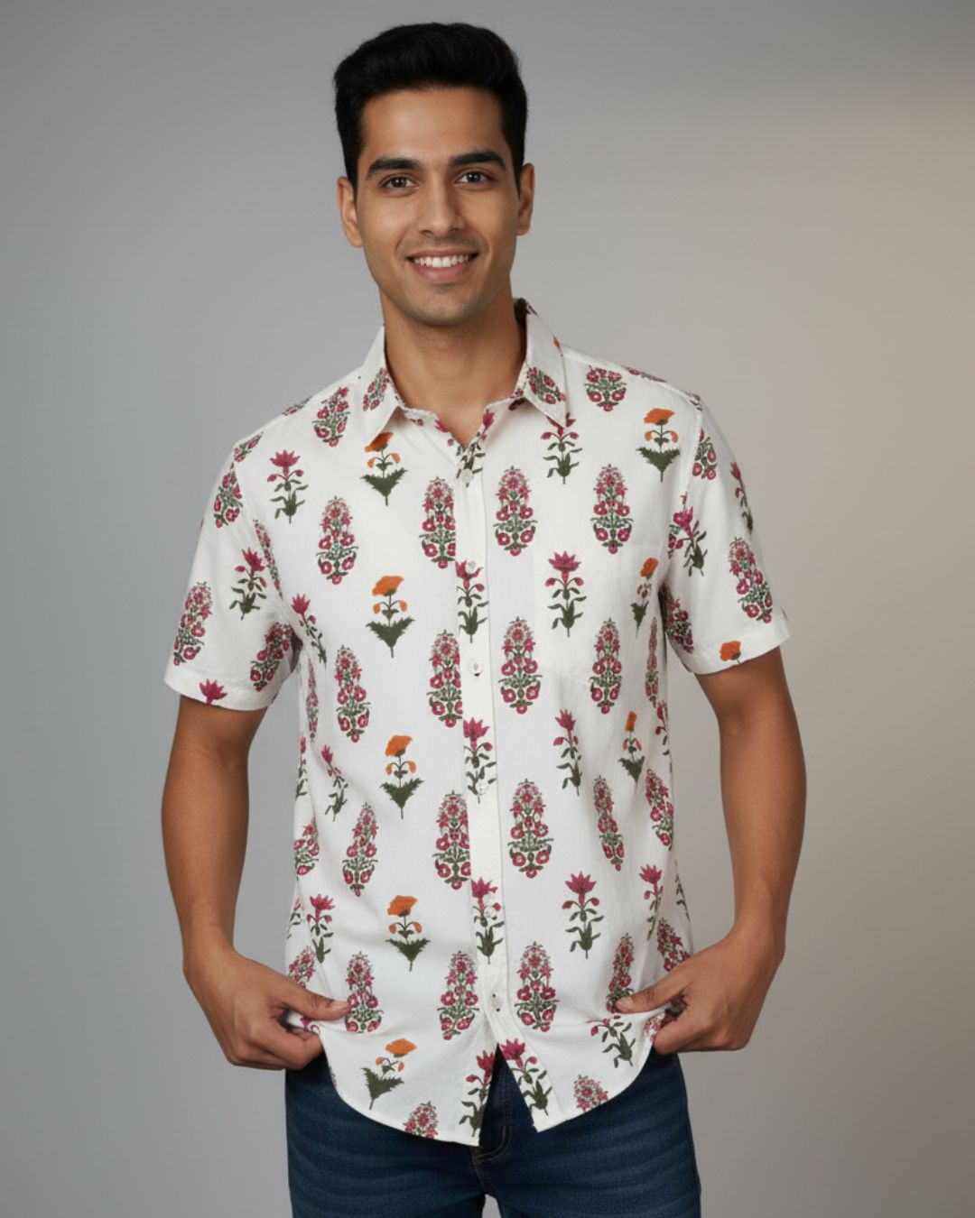 White Floral Bliss Cotton Printed Shirt