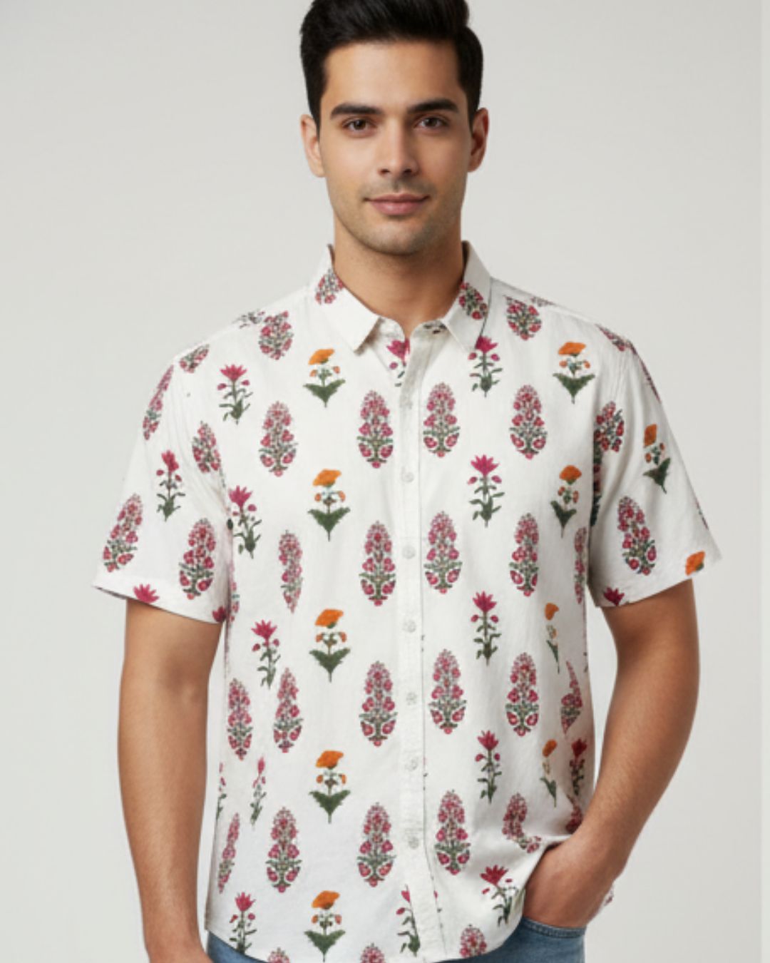 White Floral Bliss Cotton Printed Shirt