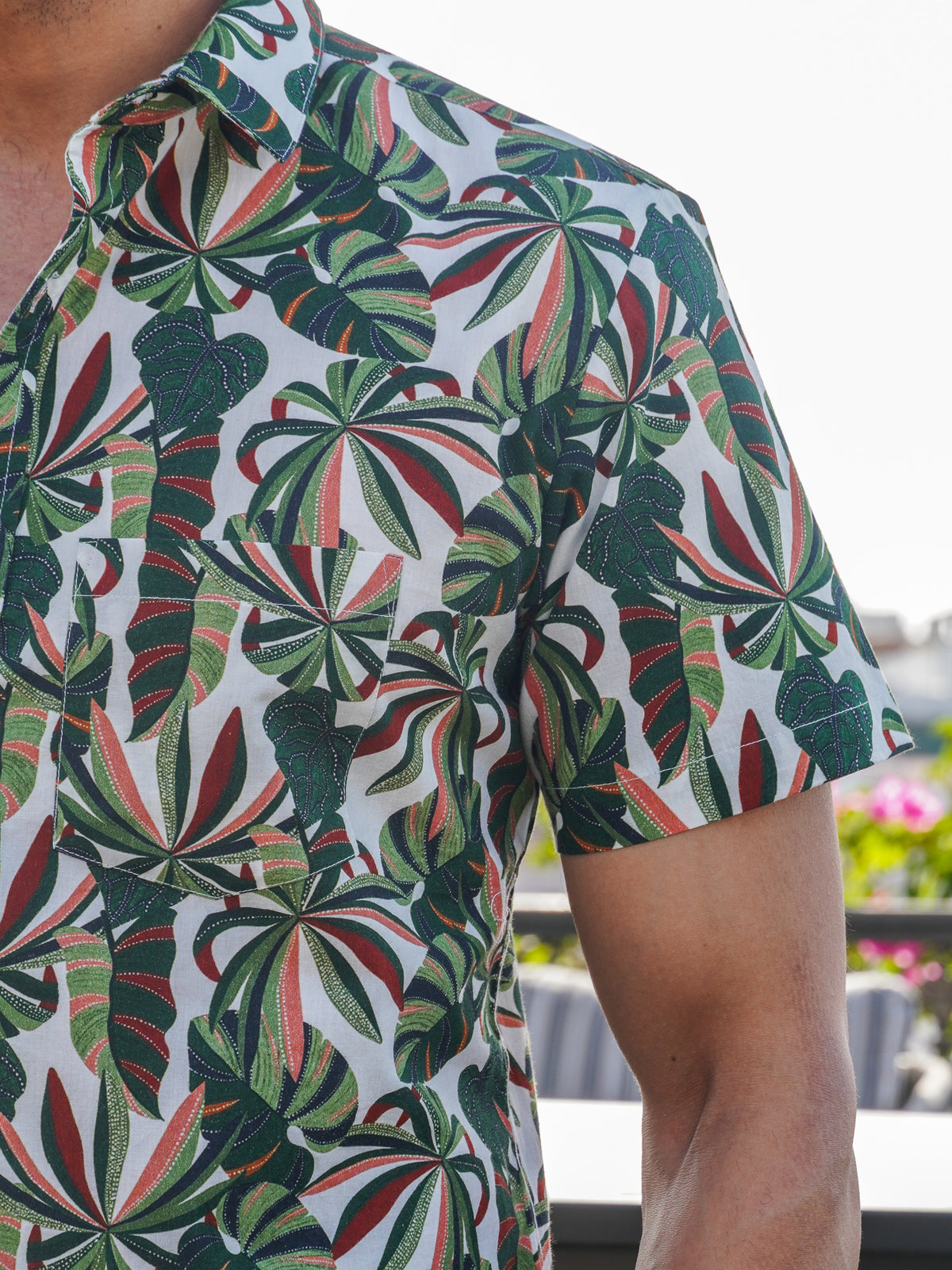 Half sleeve with layered green foliage print