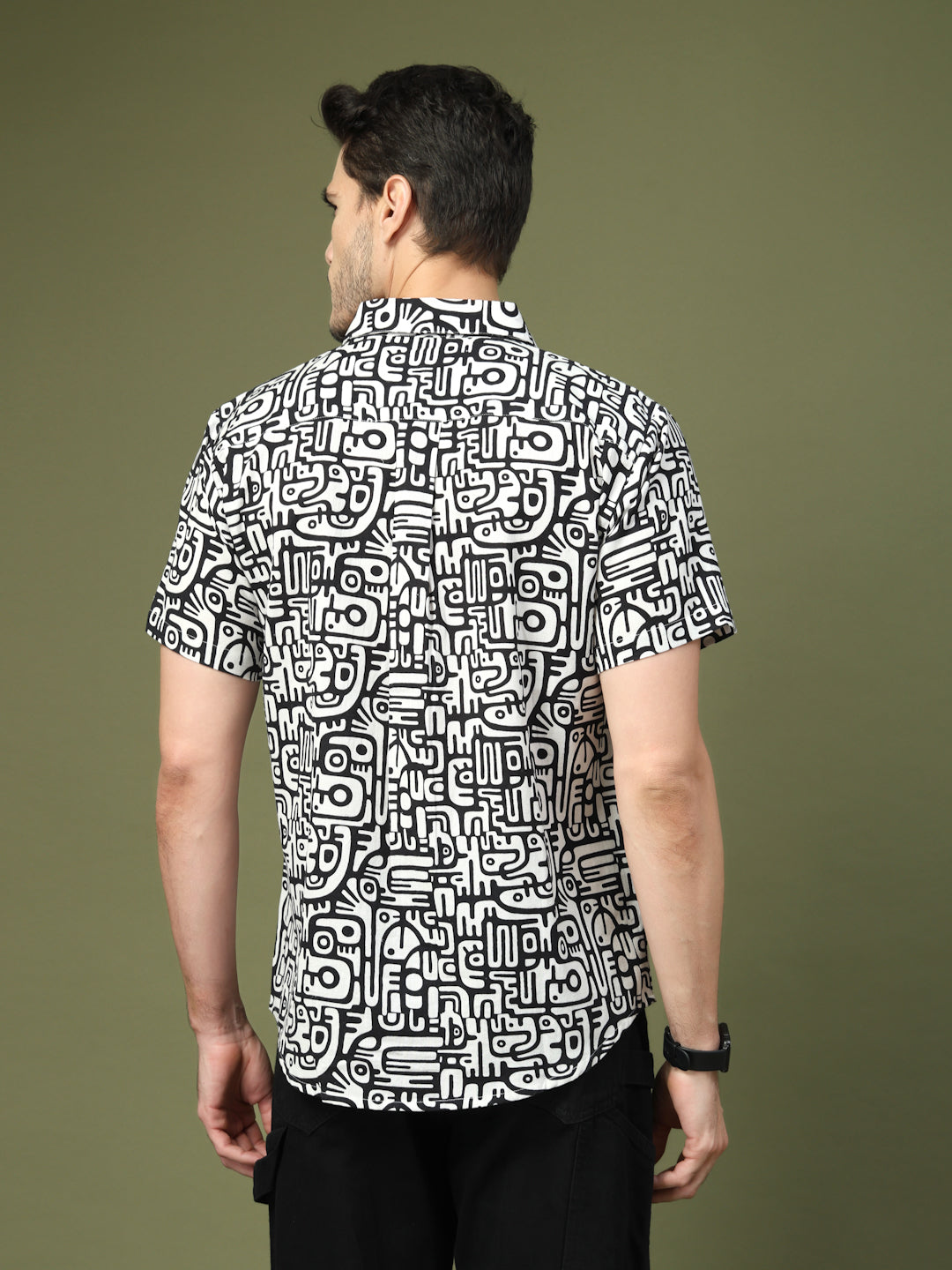 Back view of The Dapper X black and white typography shirt