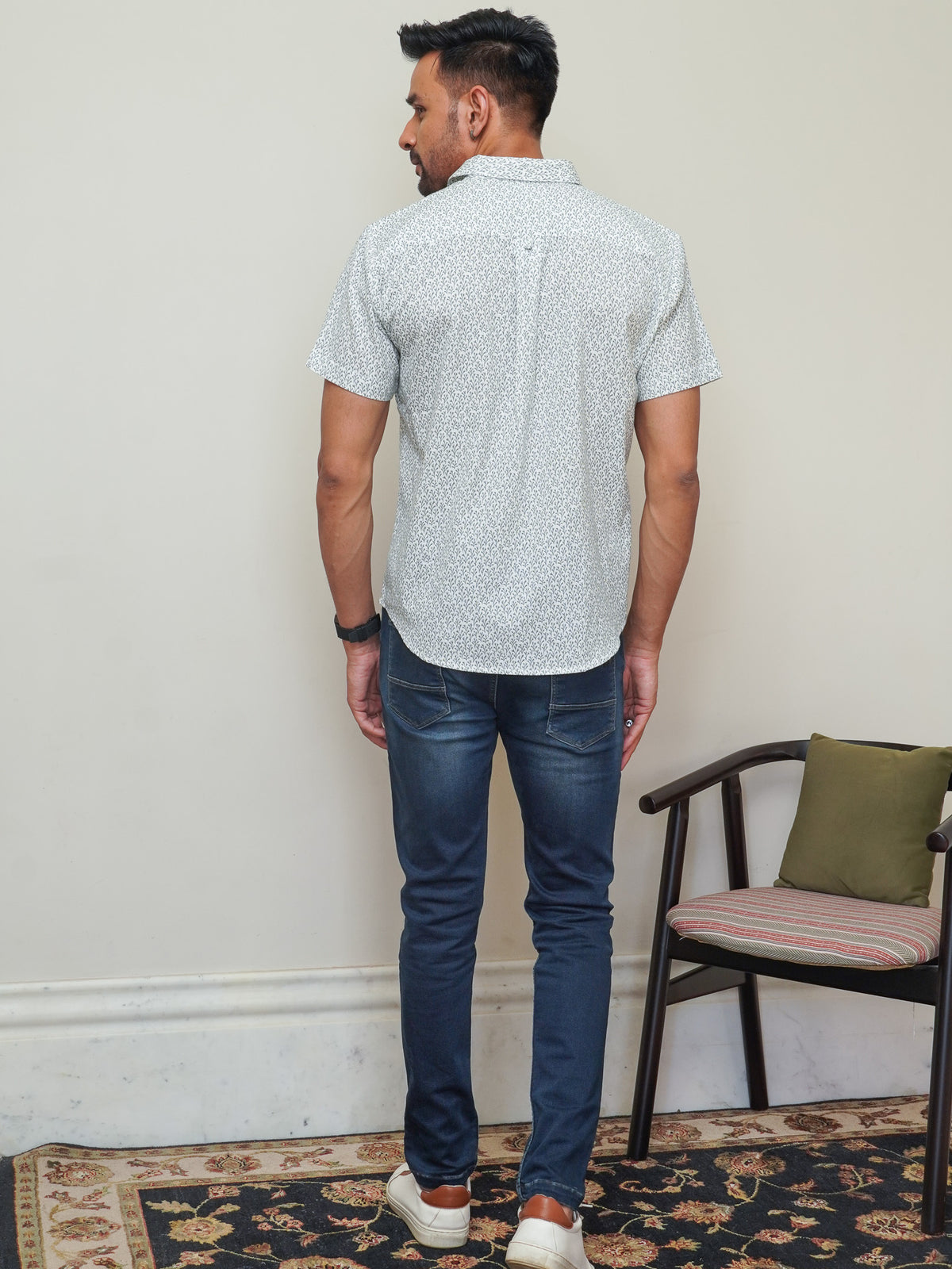 Back view of The Dapper X blue floral cotton shirt