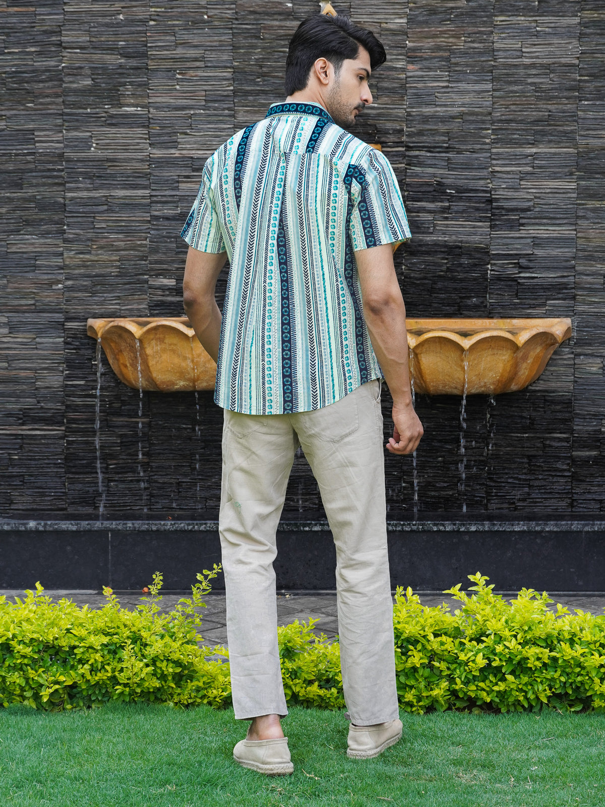 Back view of The Dapper X light green printed shirt